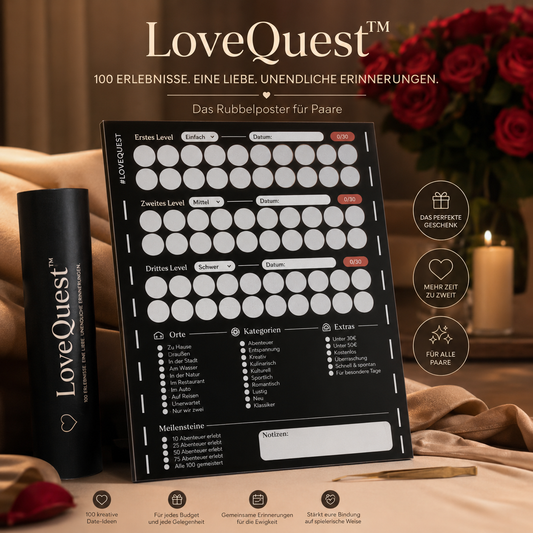 LoveQuest™ - Romantisches Rubbelplakat – 100+ Date-Ideen & Paar-Challenges
